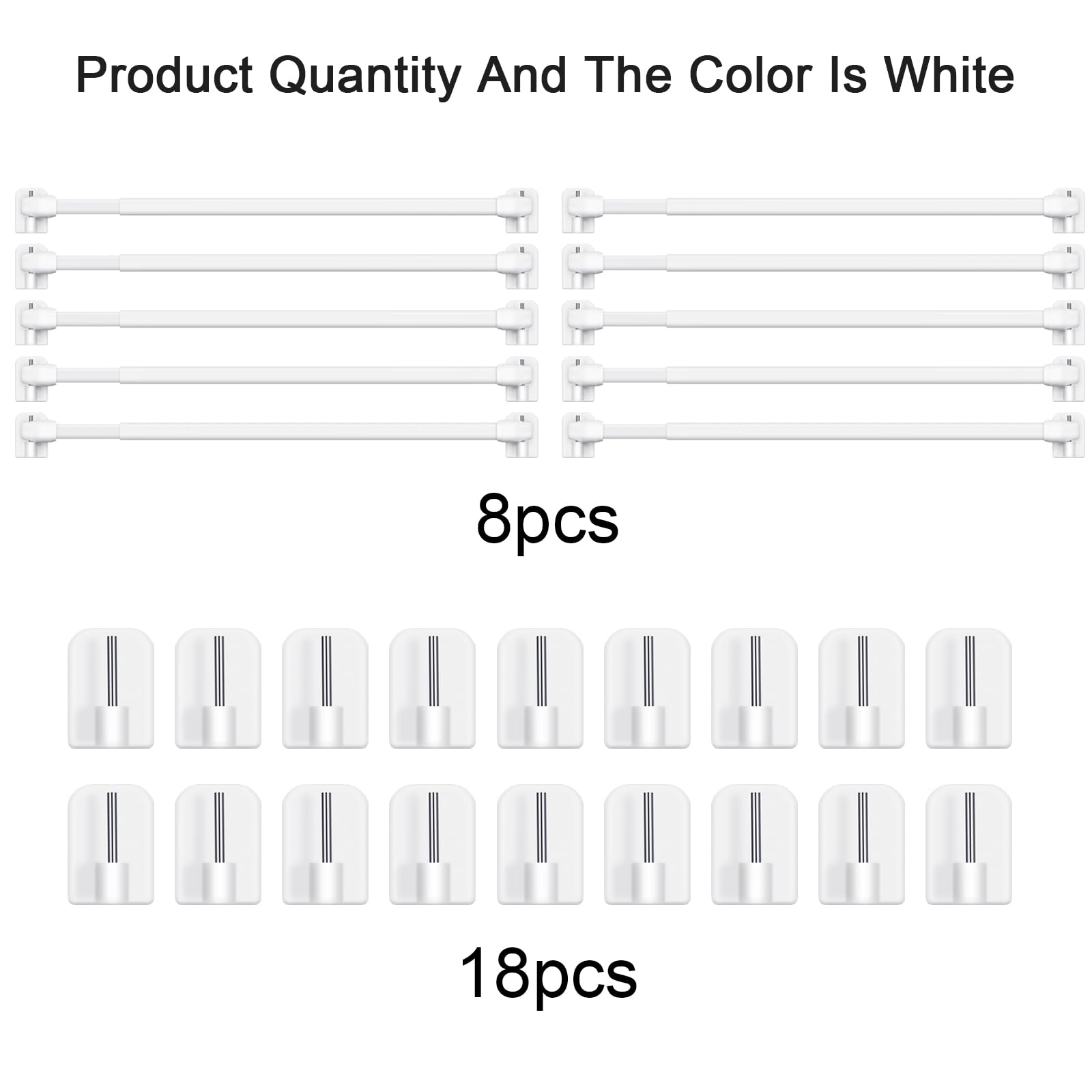 Jetec 8 Pieces Adjustable Plastic Net Curtain Rod 15.7-27.5 Inch Self Adhesive Shower Curtain Rods for Window Cupboard Bars Tension Drill Less Accessories for Home Bathroom Hotel (White)