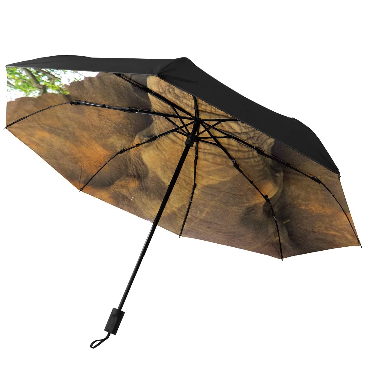 GISPOG Automatic Folding Umbrella, Elephant Waterproof Compact Sun and Rain Travel Umbrellas