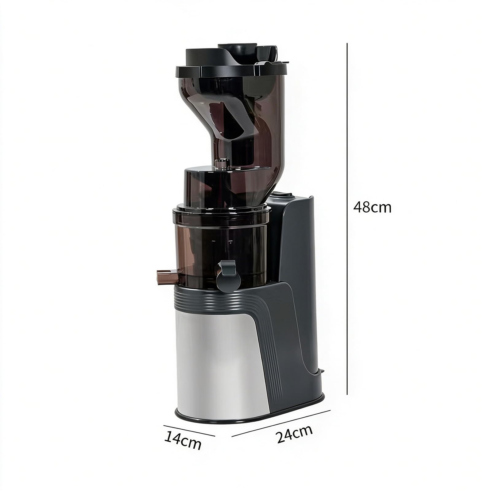 Presse-agrumes lent à pression froide, conception à double séparation | Goulotte d'alimentation ultra large de 150 mm, prend en charge le jus de fruits entiers. Rotation avant et arrière(black)