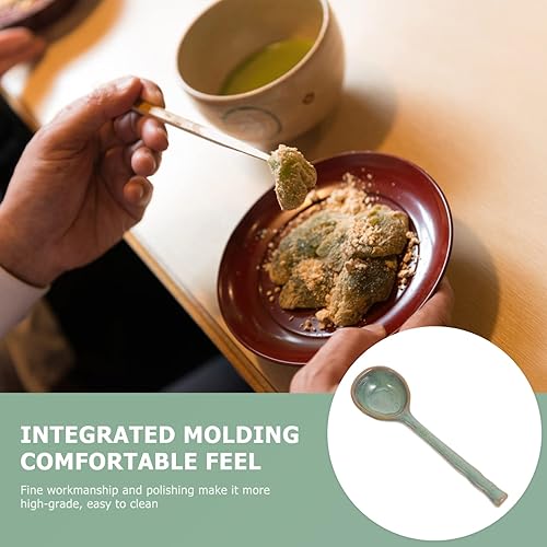 Miniatura 6 de Hemoton Cuchara de postre de cerámica de estilo japonés, utensilio doméstico versátil para sopa, arroz y gachas de avena, fácil de limpiar, agarre