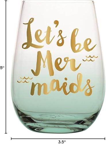 Miniatura 2 de Slant Collections Vaso de vino sin tallo, color verde azulado degradado con escritura dorada, regalo para novia, 20 onzas, Let's Be Mermaids