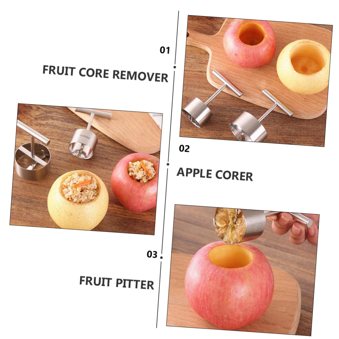 Descorazonador de Frutas Diseño Afilado y Fácil de Usar de Acero Inoxidable 304 para Manzanas Herramienta Adecuado para Cocina y Preparación de Frutas