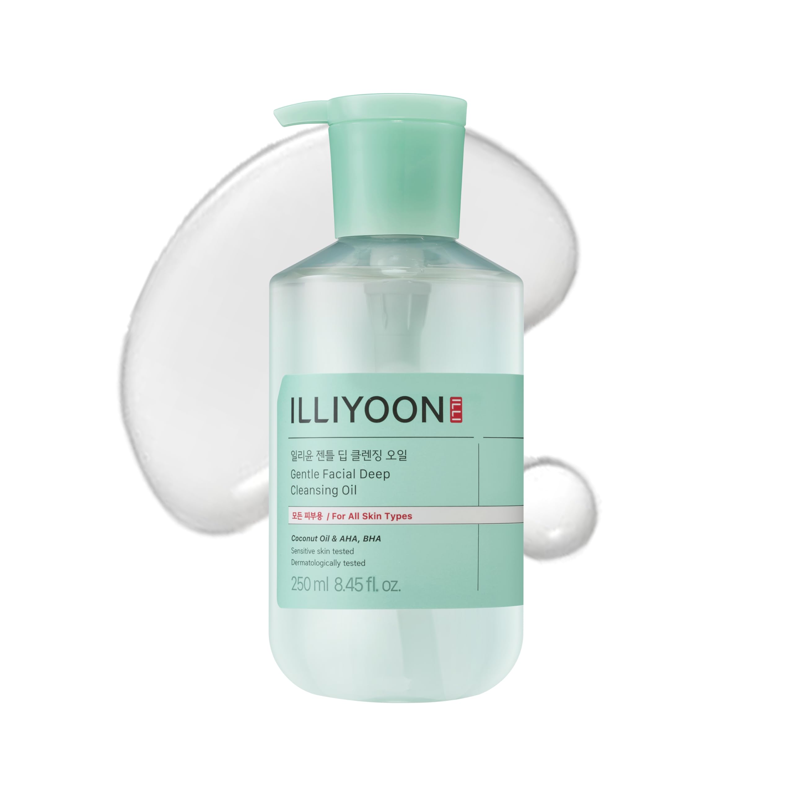 IlliyoonGentle Deep Cleansing Oil | Lightweight Facial Cleanser with Coconut Oil & AHA/BHA for Makeup, Fragrance-Free, Sebum & Blackhead Removal, Korean Skin Care, 8.45 fl.oz.