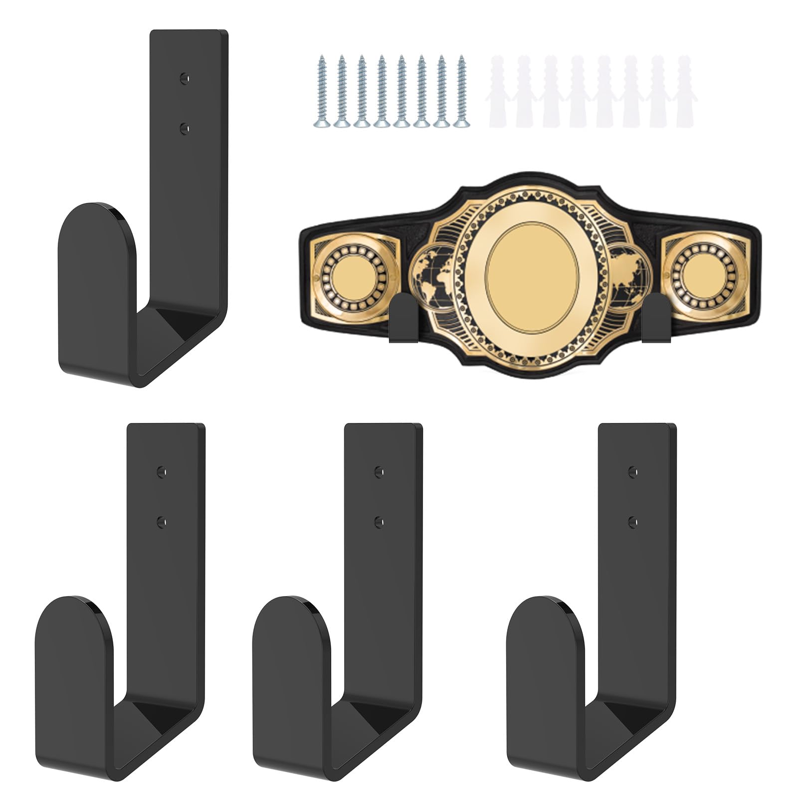 YUNYOUC Wrestling Belt Wall Display Holder, Acrylic Horizontal Championship Belt Hanger Wall Mount, Easy to Install Title Belts Rack Organizer for Adult and Kids(Black)