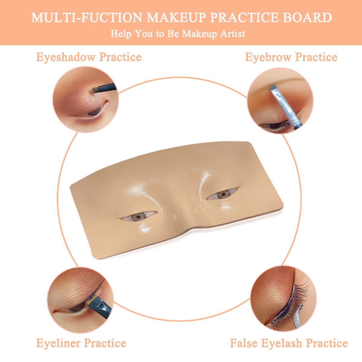 Tabla facial de práctica de maquillaje, cara de maniquí de maquillaje 3D reutilizable, cara de práctica de maquillaje de ojos con kit de maquillaje para estudiantes y principiantes para practicar 3