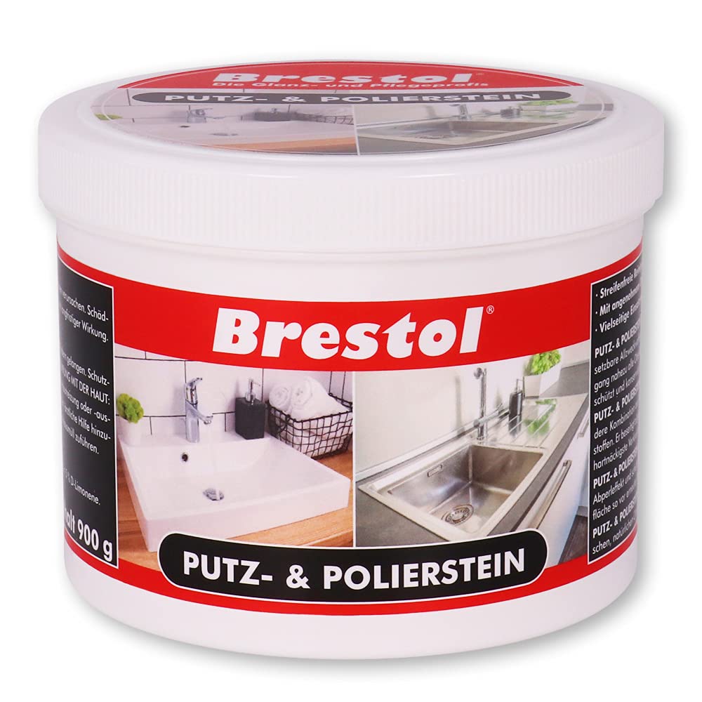 PUTZ & POLIERSTEIN 2 x 900 g + accessoires Set 2 – Pâte de nettoyage universelle avec parfum d'agrumes laisse un effet déperlant dans la cuisine et la salle de bain – Nettoyant universel