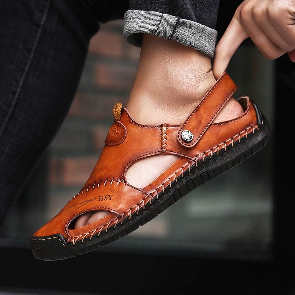 Asifn Uomo Pelle Sandali Trekking Sportivi Scarpe Spiaggia All'aperto Cuoio Traspiranti Regolabile