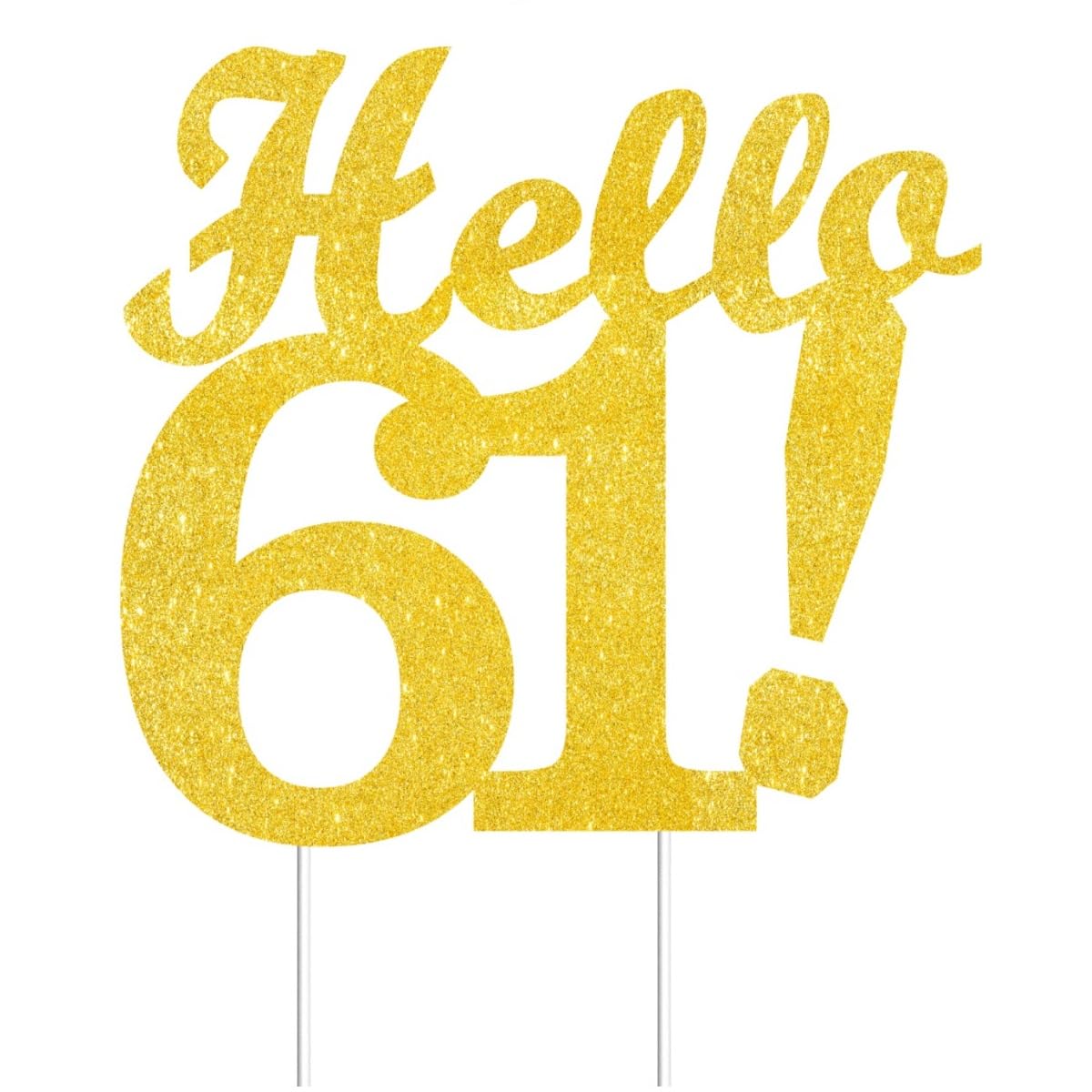 Hello 61 Cake Toppers Gold Glitter, Happy 61st Birthday Cake Decorations Cheers to 61 Years Party Decor, Sixty-one Year Old Theme Birthday Anniversary Party Supplies