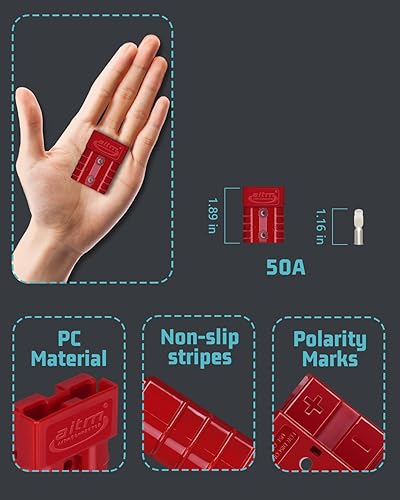 Miniatura 9 de Conector de batería de 600 V, 50 A, 50 amperios, conexión rápida, enchufe para automóvil, furgoneta, motocicleta (rojo)