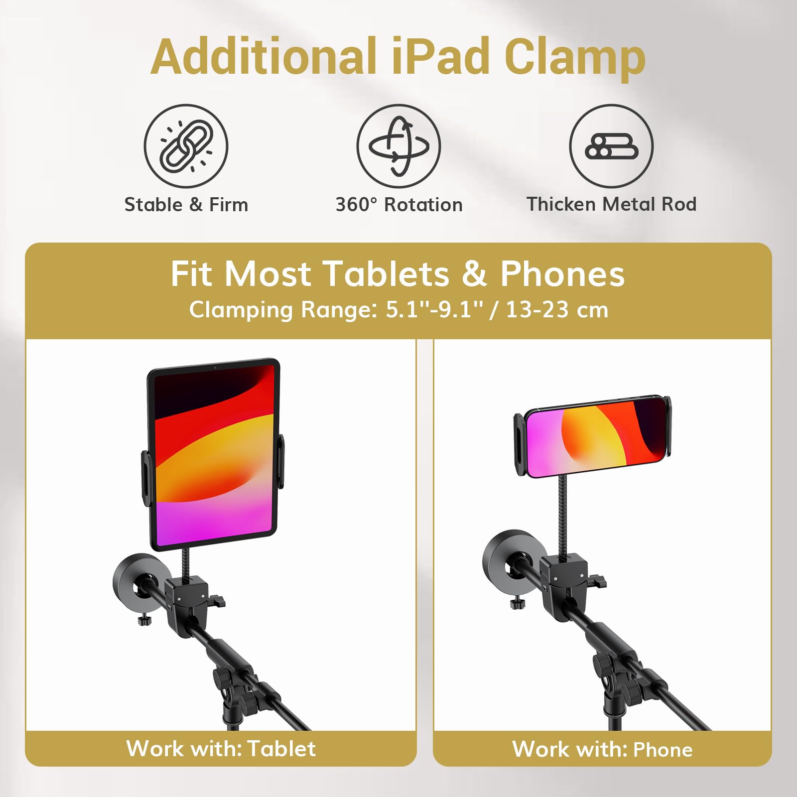 TONOR Microphone Stand with Tablet Holder, Cup Tray, Extra Weights, Tripod Boom Arm for Floor, Adjustable Height and Angle, Heavy Duty Stand with Carrying Bag, Pad Clamp, Compatible with Yeti, T35+