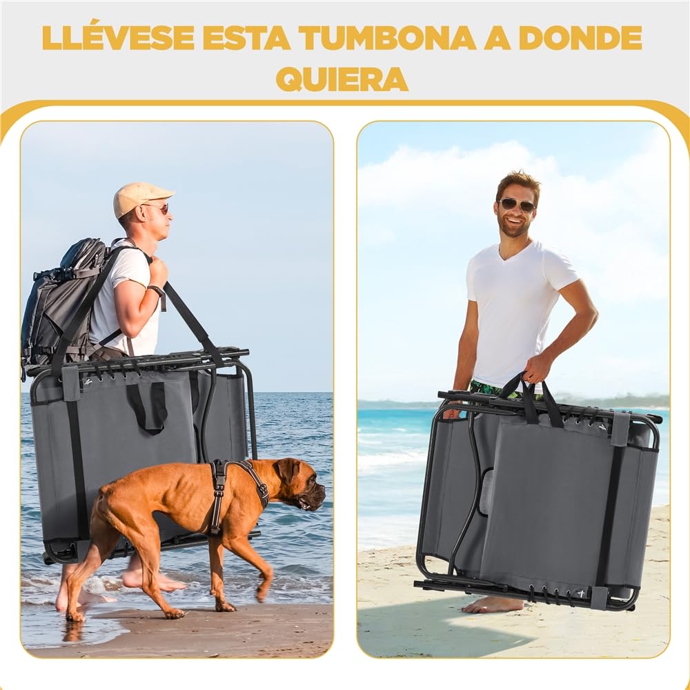 Yaheetech Cama de Camping Plegable con Colchón Extra Grueso,Cama Portatil Dormir con Almohada y Respaldo Ajustable en 5 Posiciones
