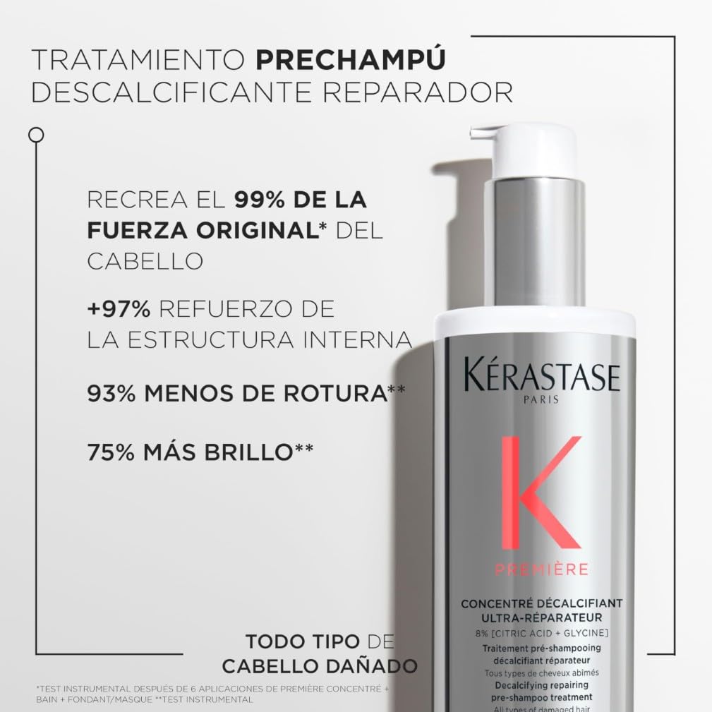 Kérastase Première Reparador de Cabello, Concentrado, Descalcificante, Tratamiento Cabello Seco y Dañado, con Ácido Cítrico y Glicina, Concentré Décalcifiant Ultra-Réparateur, 250 ml
