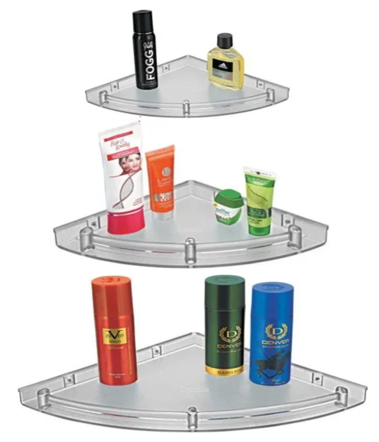 Drizzle Crystal Frosted Corner Shelf for Bathroom (7, 9, 11 Inch) 3 Pieces