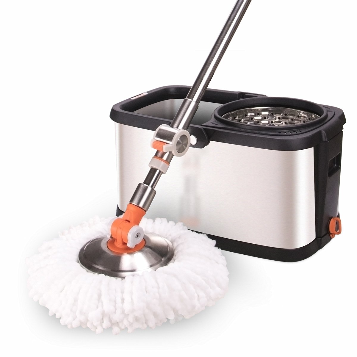 Stainless Steel Deluxe Spin Mop with Floor cleaning&Self-Maintenance System, Two Microfiber Mop Head(Lubricant not included)