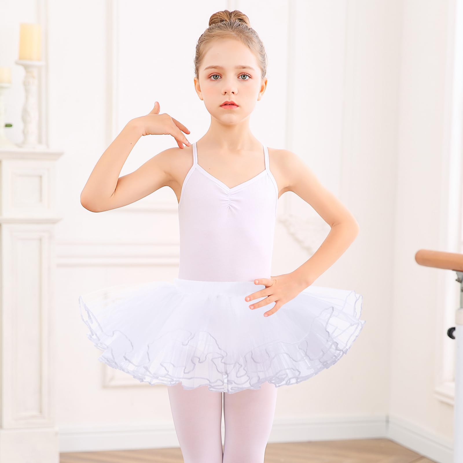 Bezioner Girls Tutu Skirts,Ballet Dance Skirts for Kids,4 Layers Tulle Dress Up for Toddler Girls: 5-7 Years White