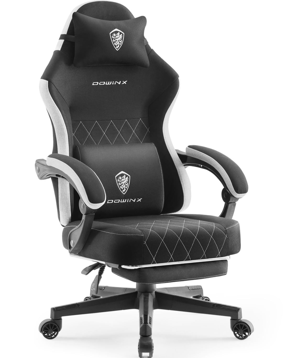 Dowinx Gaming Chair, Fabric Gaming Chairs for Adults with Pocket Spring Cushions and Lumbar Support, Ergonomic Massage Office Chair High Back with Footrest and Linkage Armrests, Black