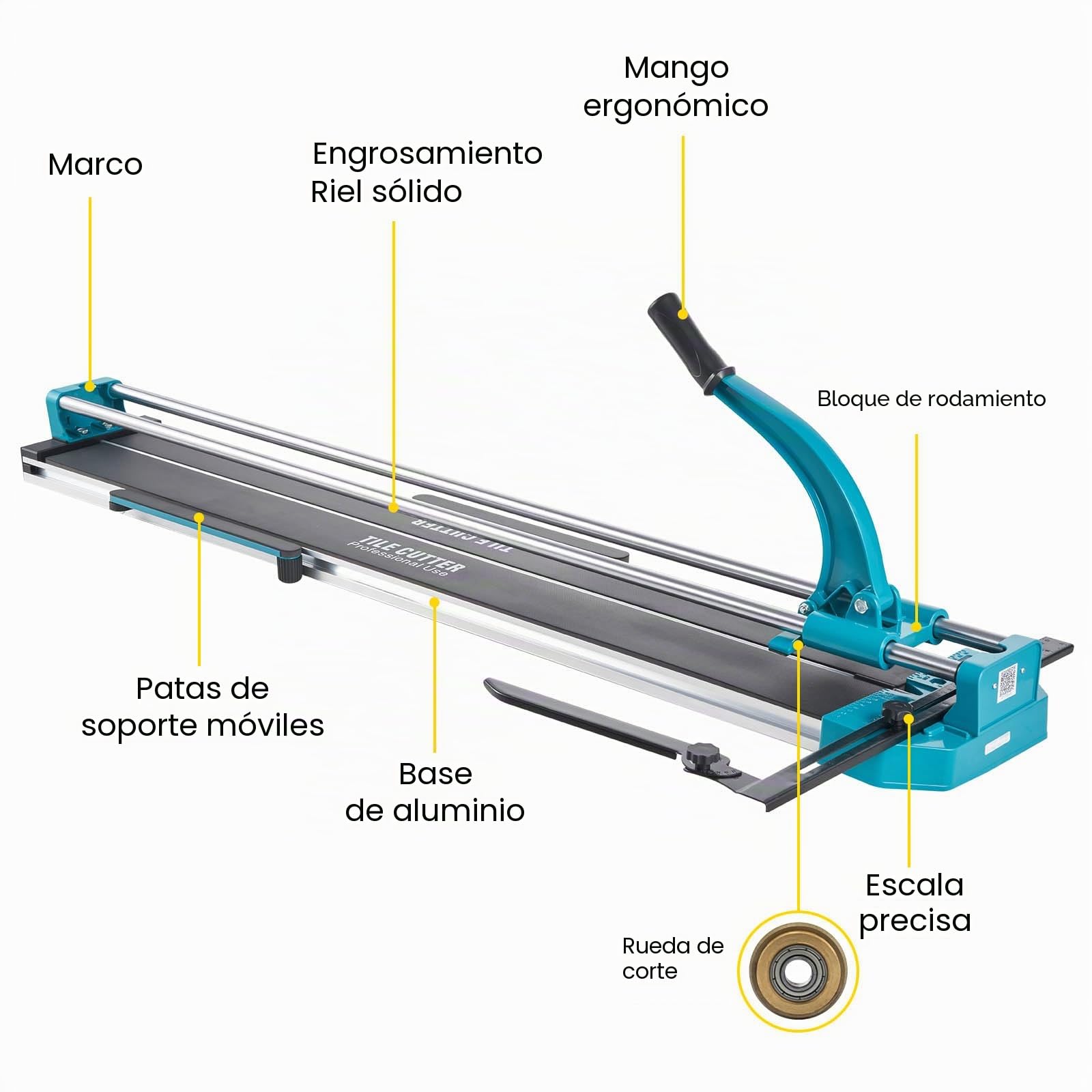 BestEquip Cortador de Azulejos Manual 1200mm, Cortador de Cerámica Profesional con Guía Láser Ajustable de Alta Precisión, Máquina de Corte de Azulejos para Cortar Materiales de Piedra