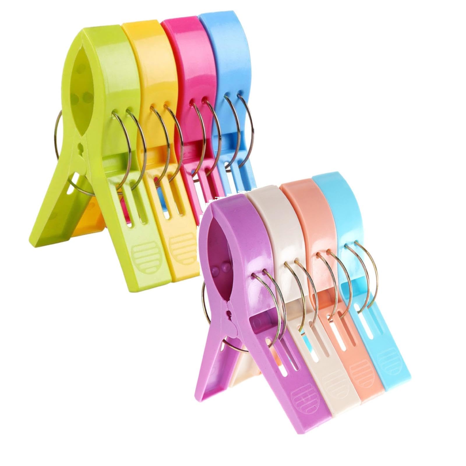 8PCS Beach Towel Clips, Colorful Large Towel Pegs for Sun Loungers, Laundry Clothes Pegs for Travel, Beach Chair Towel Clips to Stop Towels Blowing Away