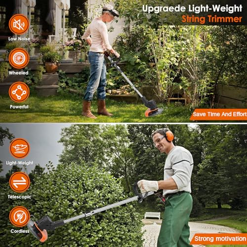 Gonpmny Strimmer, Cordless Strimmer with 2 Battery and UK Charger, Garden Strimmer with Blades, Grass Ttrimmer, Brush Cutter, Length Adjustable, Suitable for Home Gardens and Lawns 2 Gonpmny Strimmer, Cordless Strimmer with 2 Battery and UK Charger, Garden Strimmer with Blades, Grass Ttrimmer, Brush Cutter, Length Adjustable, Suitable for Home Gardens and Lawns - Image 2