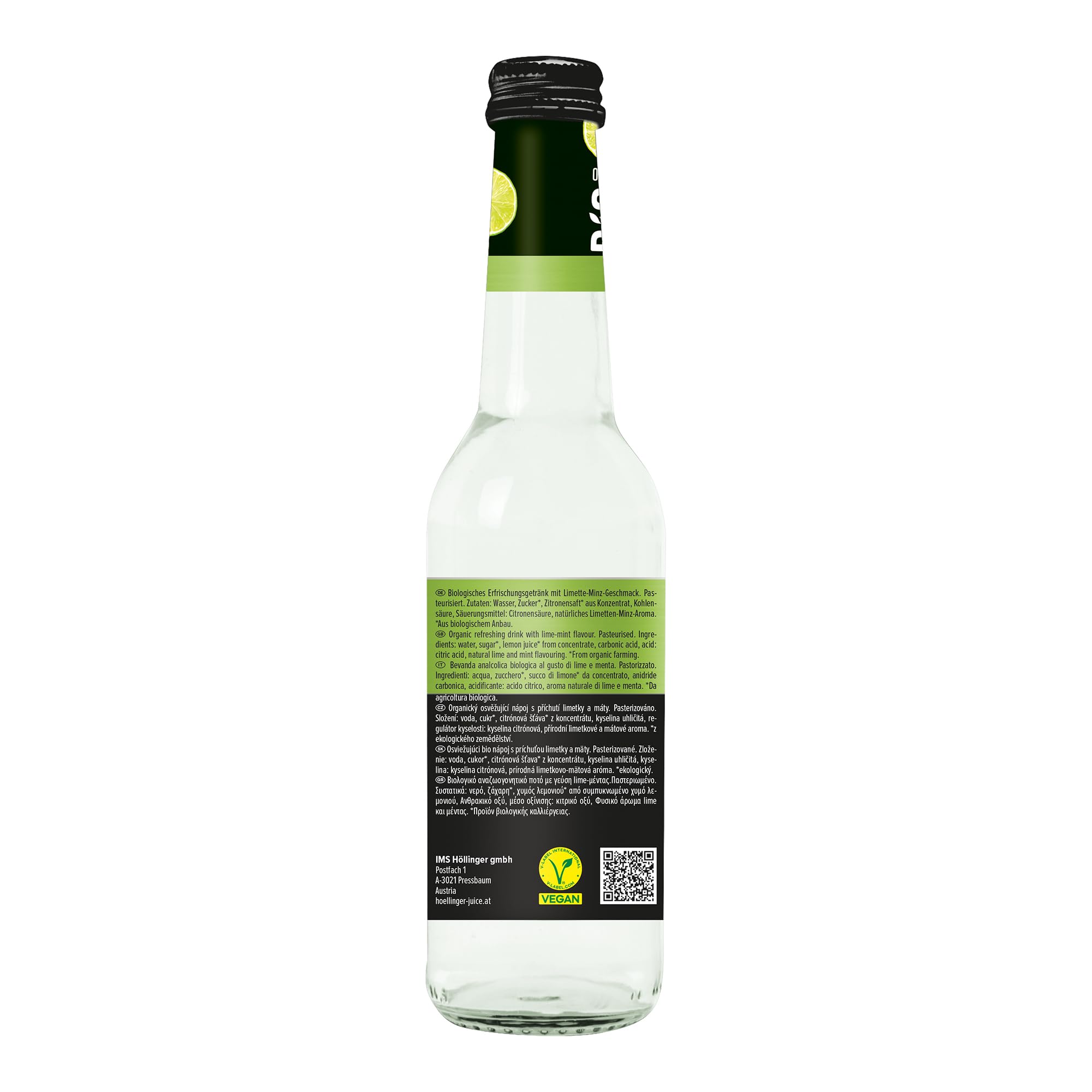 Höllinger Bio Mojito Sans Alcool, Lime et Menthe, Pack de 12 Bouteilles en Verre, 330ml, Boisson Végétalienne Organique