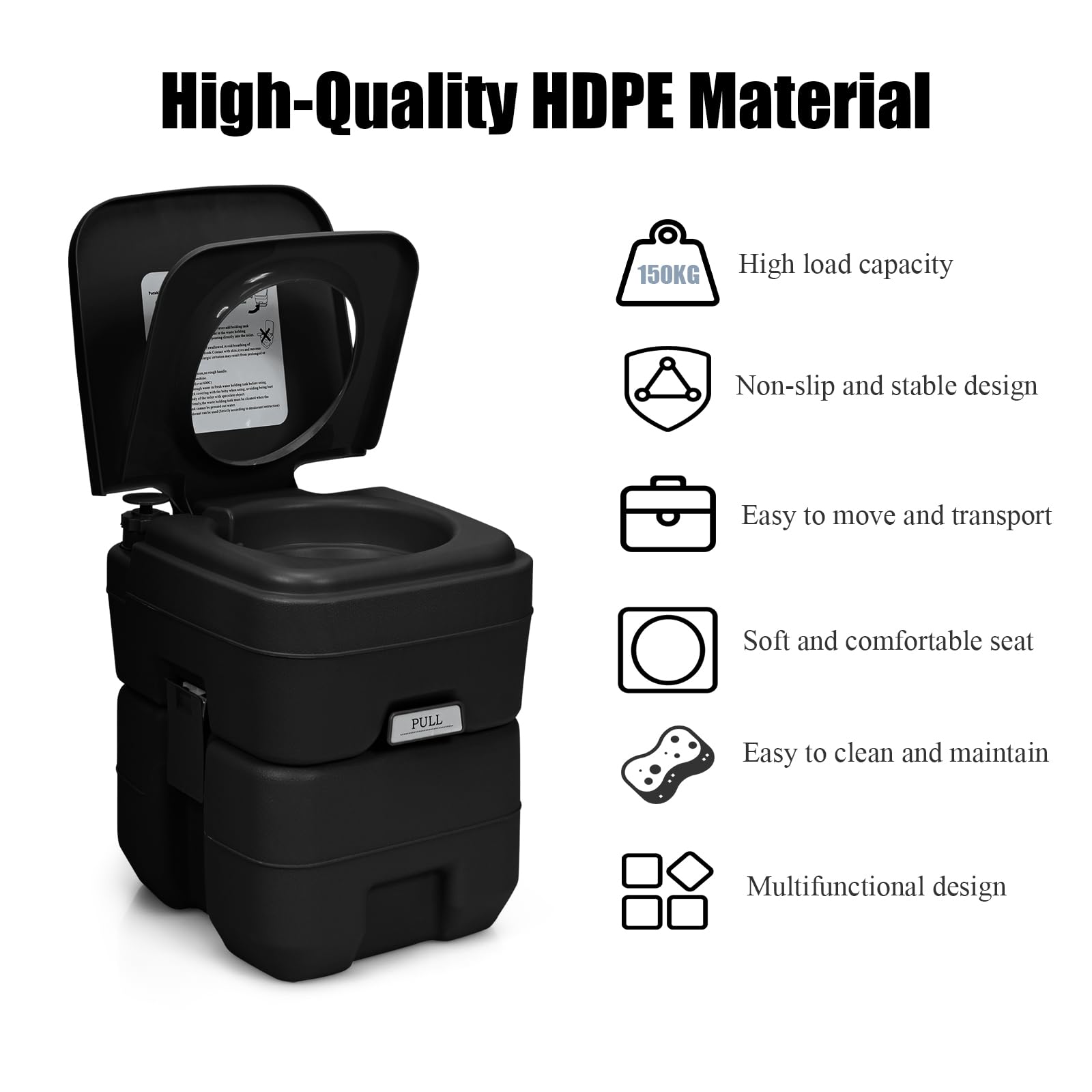 SOARS Campingtoilette 20L, Camping WC mit Abnehmbarem Spül- und Abwassertank, Campingklo mit Tragegriff, Reisetoilette 150 kg belastbar, Sitzhöhe 43cm (schwarz)