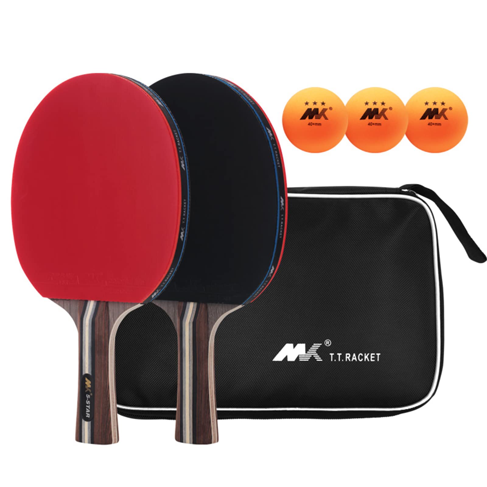 5 Star Performance-Level Table Tennis Racket Set, Includes 2 Ping Pong Paddles and 3 Ping Pong Balls, Premium Rubber Protector Case, for Tournament Play