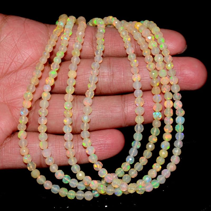 Żółty wysoki ogień etiopski opal welo ogień 3 mm-5 mm luźne okrągłe fasetowane koraliki | sznurek 40 cm | etiopski opal welo kamień szlachetny koraliki do biżuterii
