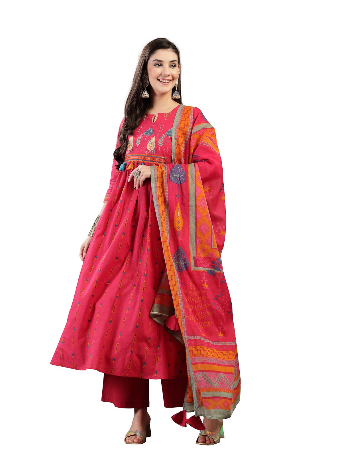 gulmohar jaipur Women's Rayon Printed Round Neck A-Line Kurta Suit Set-picture-36