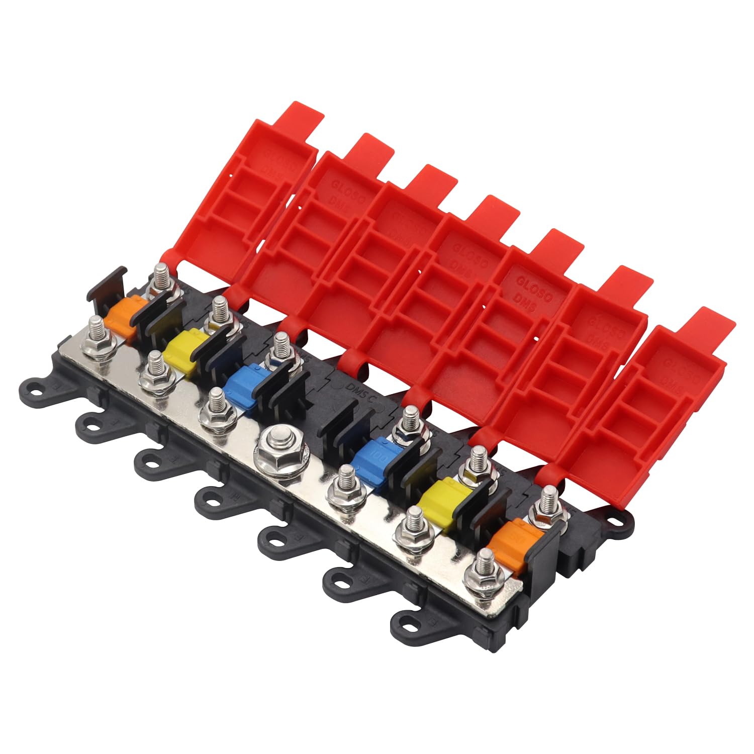 Portafusible de 6 Ranuras Midi para Vehículos, Caja de Fusibles de Latón, Distribuidor de Corriente para Autocaravana, RV, Barco, con Fusibles de 30A, 60A, 100A