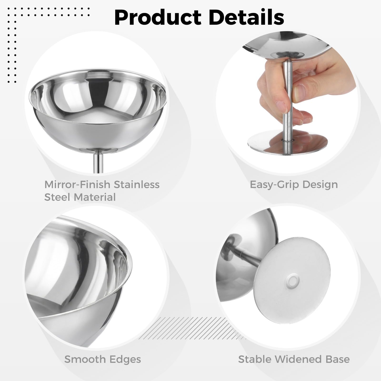 6 Pcs Stainless Steel Ice Cream Cups with Spoons, 6.8 Fl Oz High Stem Dessert Bowl, Silver Metal Sorbet Dish for Parties, Family Gatherings, Banquets, Restaurants