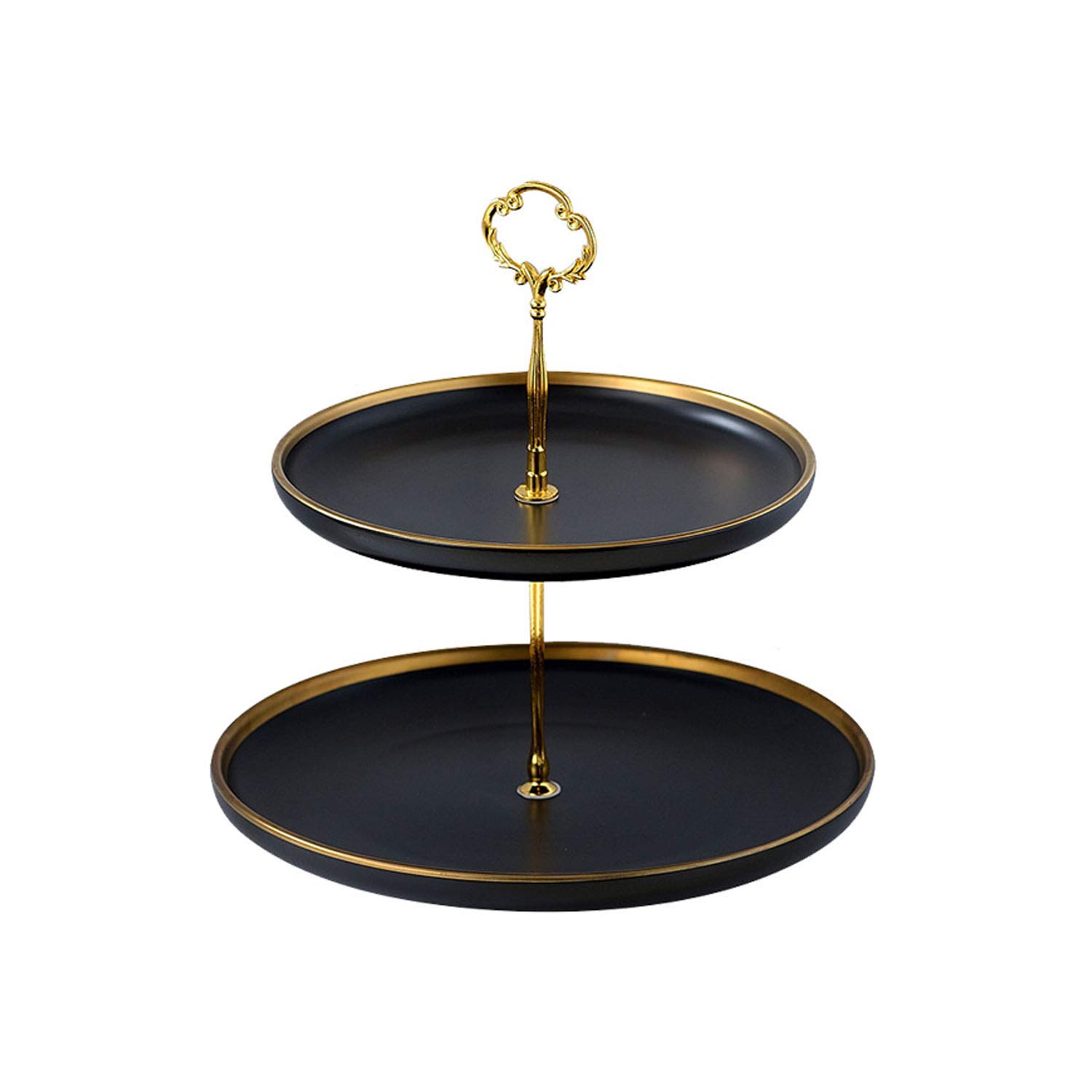 2 Tier Serving Stand Gold Line 2 Tier Ceramic Tray, Serving Tray for Parties, 2 Tiered Fruit Stand Round Platter for Cupcakes Fruits Dessert Party Tray White Black Green Gold Ceramic (Black)