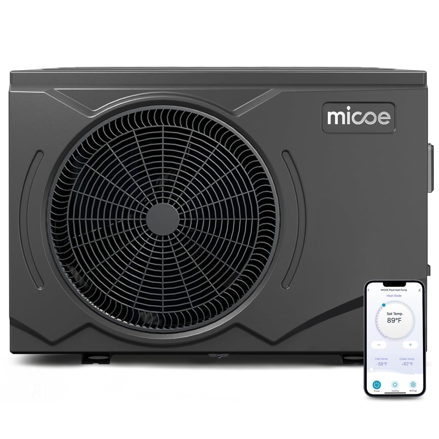 MICOE 35,000 BTU Inverter Pool Heat Pump for Above Ground & Inground Pools up to 24ft (12,000 Gal), Electric Heater with Heating and Cooling Mode, Titanium Heat Exchanger, App Control, 220V