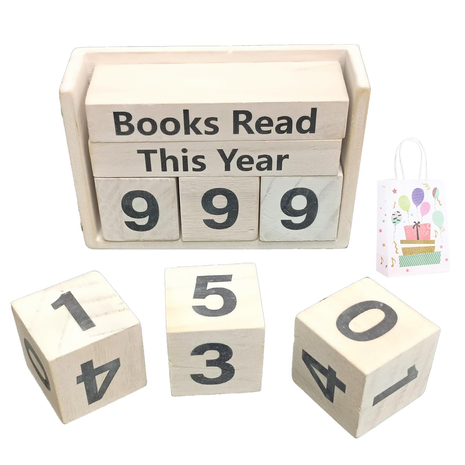 Books Read This Year Counter - Book Tracker Sign with Number Cubes, Reading Challenge Gift for Bookworms, Library Lovers, Teachers - Bookshelf & Desk Decor (Up to 999 Books) (White)
