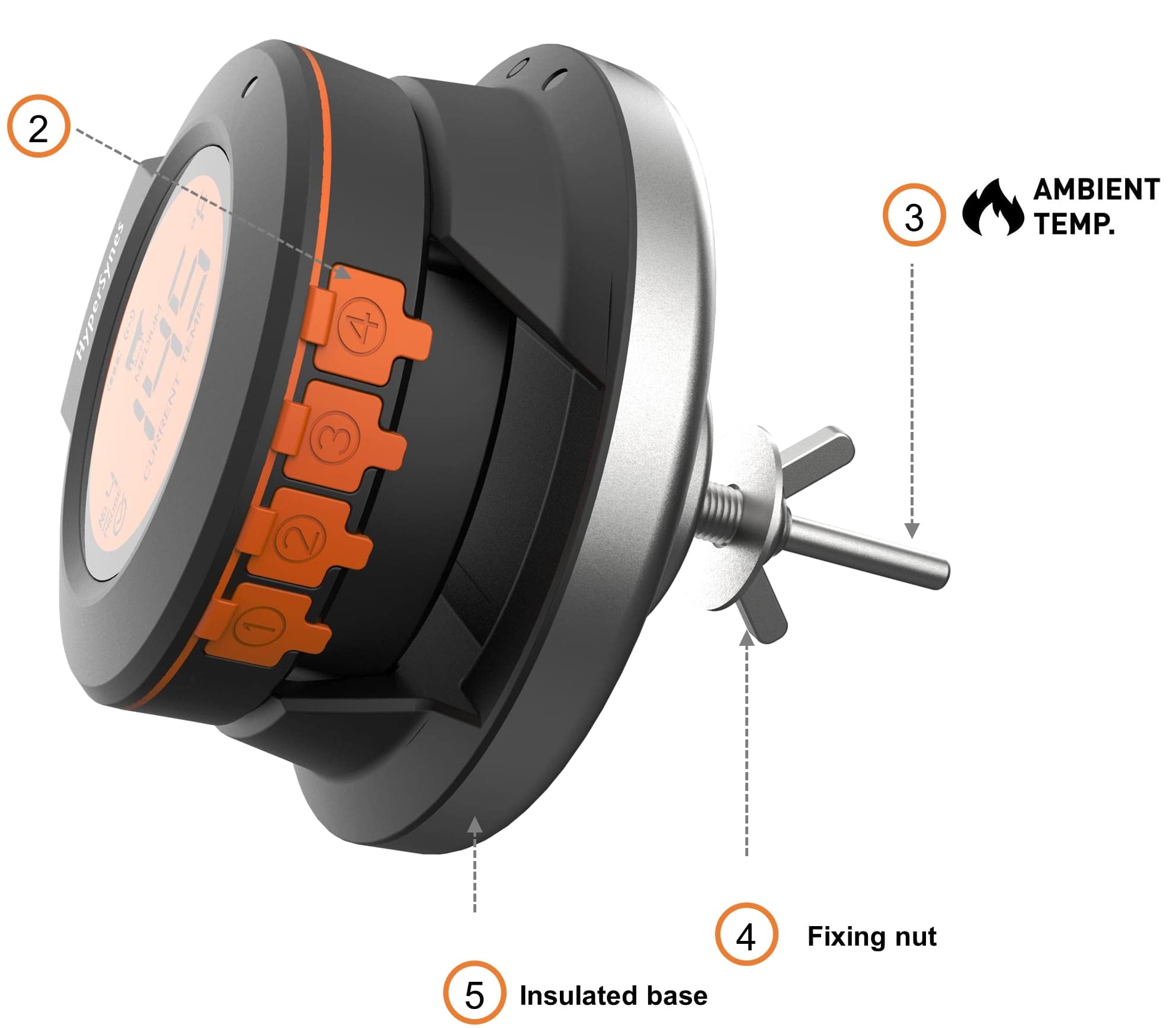 HerQs Dome - Termómetro para barbacoa con Bluetooth, incluye 2 sondas, termómetro digital, con aplicación y alarma de temperatura, hasta 4 sondas, para horno, parrilla, sartén, freidora de aire | Sondas de cable de acero inoxidable, precisión ±1% y temper