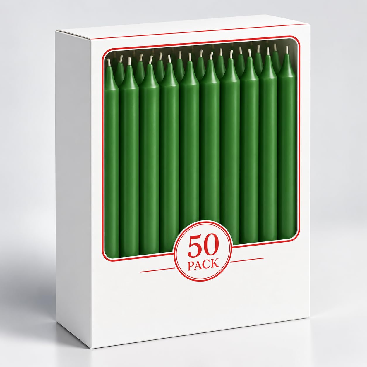 Haltons Tapered Dinner Candles, Unscented, 7-Hour Burn, Green, 50 Pack