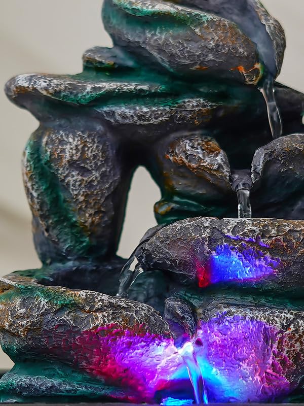 Image of Multicolor Polyresin Tabletop Designer 4 Step Indoor Water Fountain for Home Decor with LED, Speed Control Pump (Size: 21 x 18 x 26 CM | Weight: 940Gram)