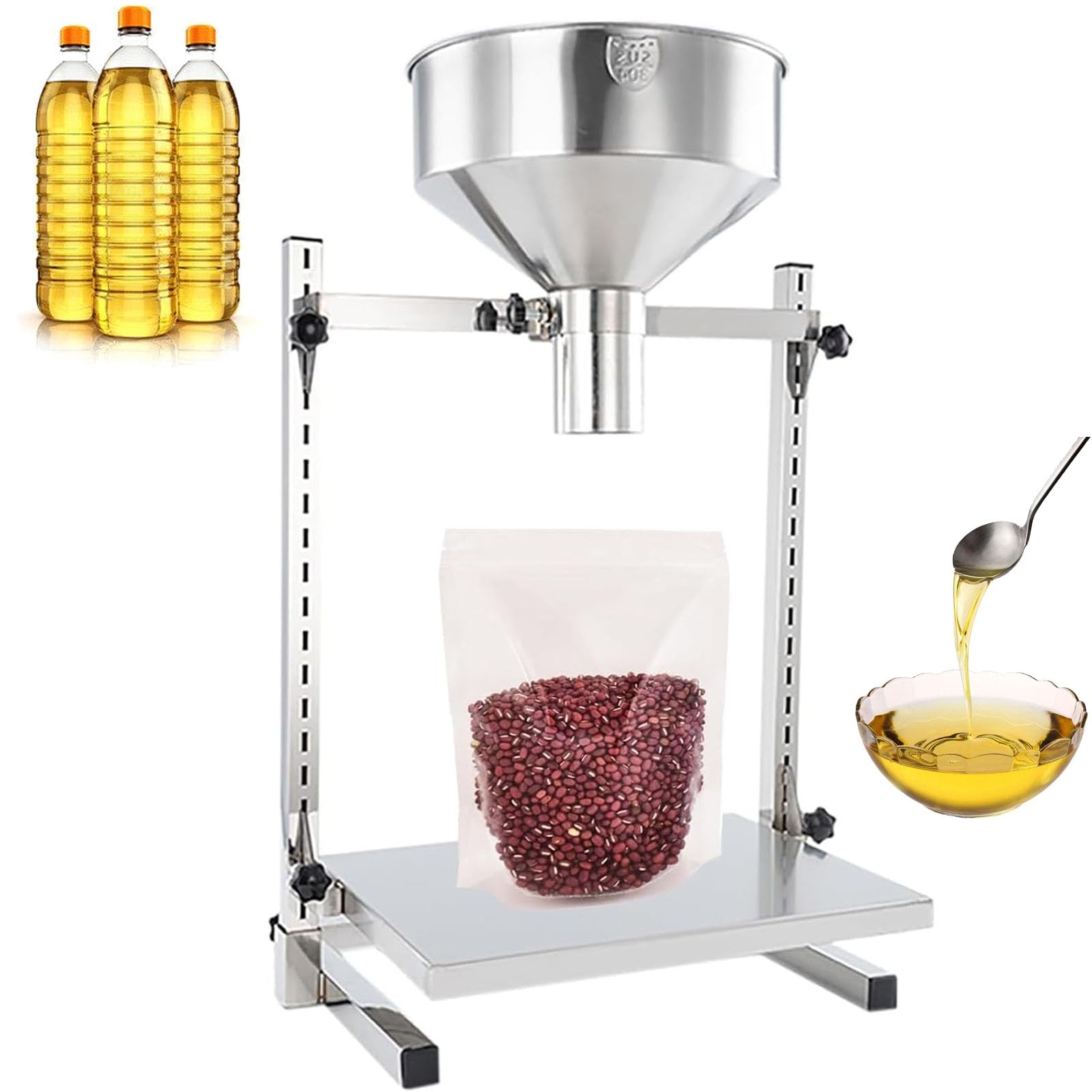 Tolva De Alimentación De Acero Inoxidable, Embudo De Envasado De Alta Resistencia Apto para Uso Alimentario con Soporte Y Plataforma Elevadora, Diámetro De Salida De 1,2 A 8 2cm