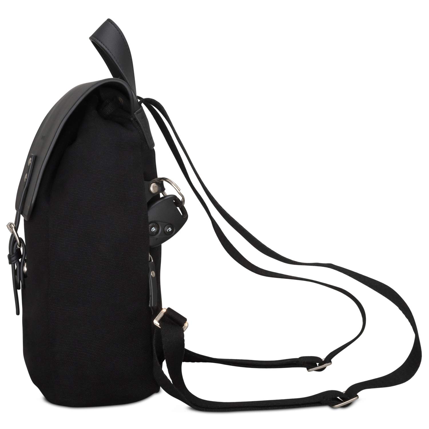 Zaino Donna Nero - Expatrié ANNA Vintage Zainetto Tela di Cotone e Pelle Vegana - Piccolo Zainetti di Qualità per Tempo Libero & Viaggio - Zaini Borsa Casual con Chiusura Magnetica