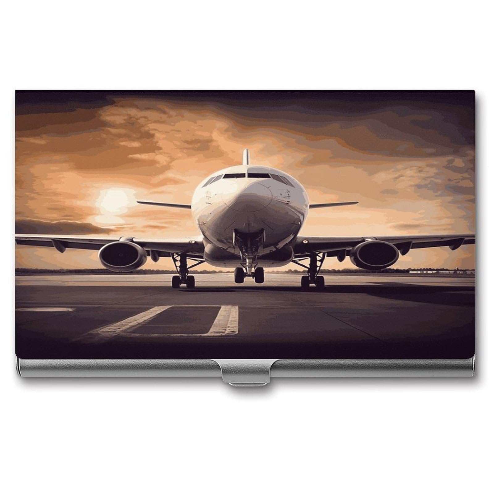 FekiLoot Airplane Business Card Holder for Men Women Metal Slim Organizer Business Card Carrier Wallet Name Cards Holder Retro Slim Pocket Purse Small Portable Card Case
