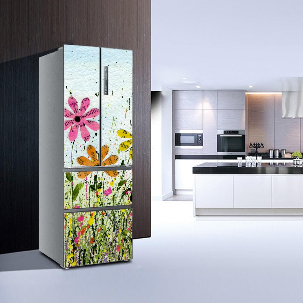 Adesivi per frigorifero decorativi 3d, adesivo per frigorifero che copre completamente la porta del frigorifero copre adesivi murali per decalcomanie da cucina, fiore di petali di alfabeto