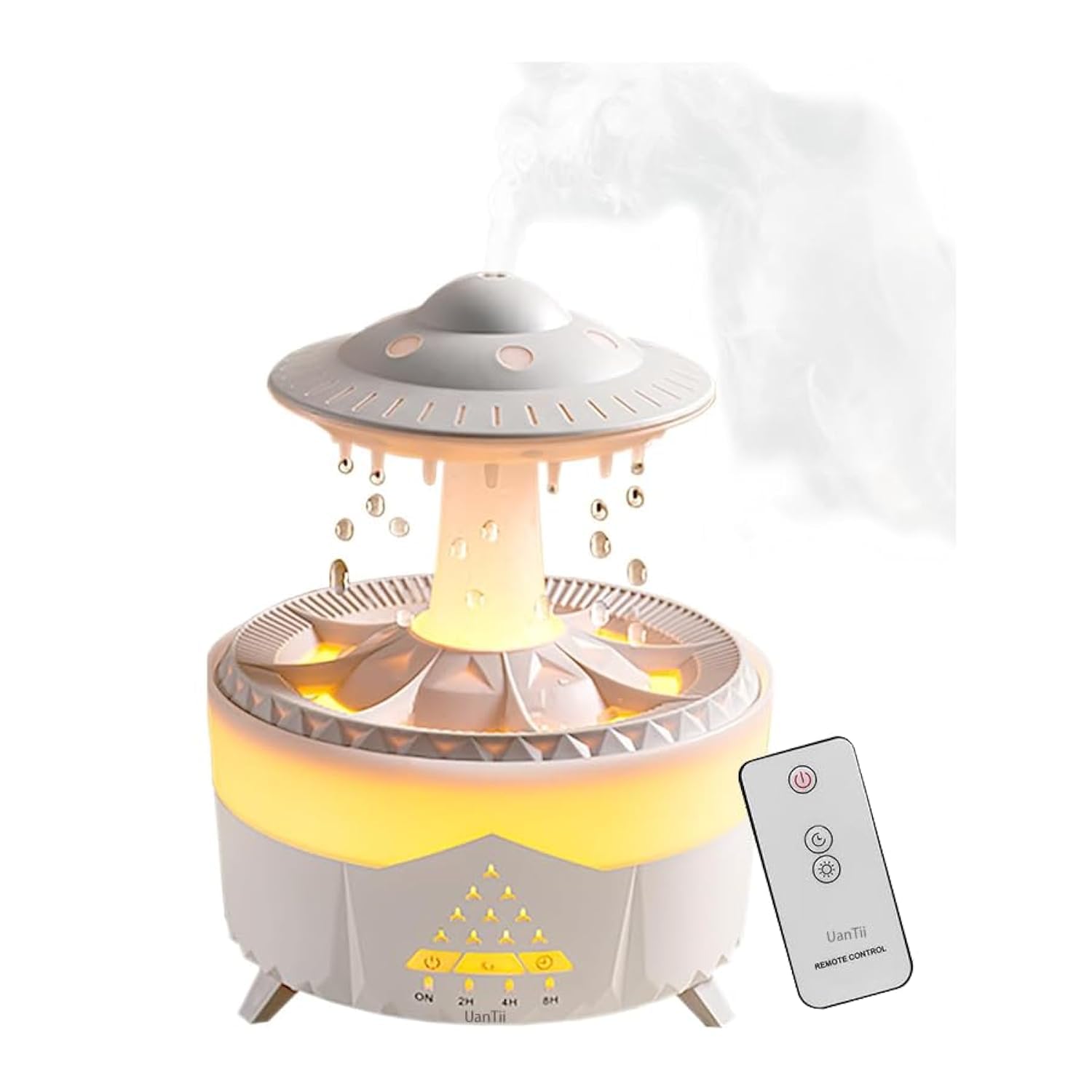 UanTii 3 in 1 Rain Cloud Humidifier Oil Diffuser Water drip 350ml Night Light Water Drop Sound for Sleeping Relaxing (White)