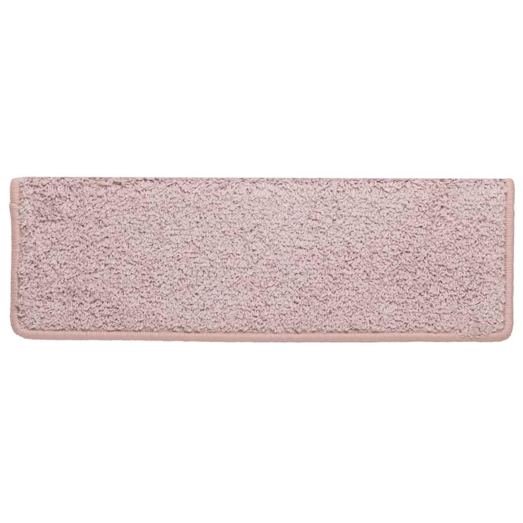 vidaXL Tappetini per Scale 15 pz 65x21x4 cm Rosa Chiaro con Bordo Rettangolare