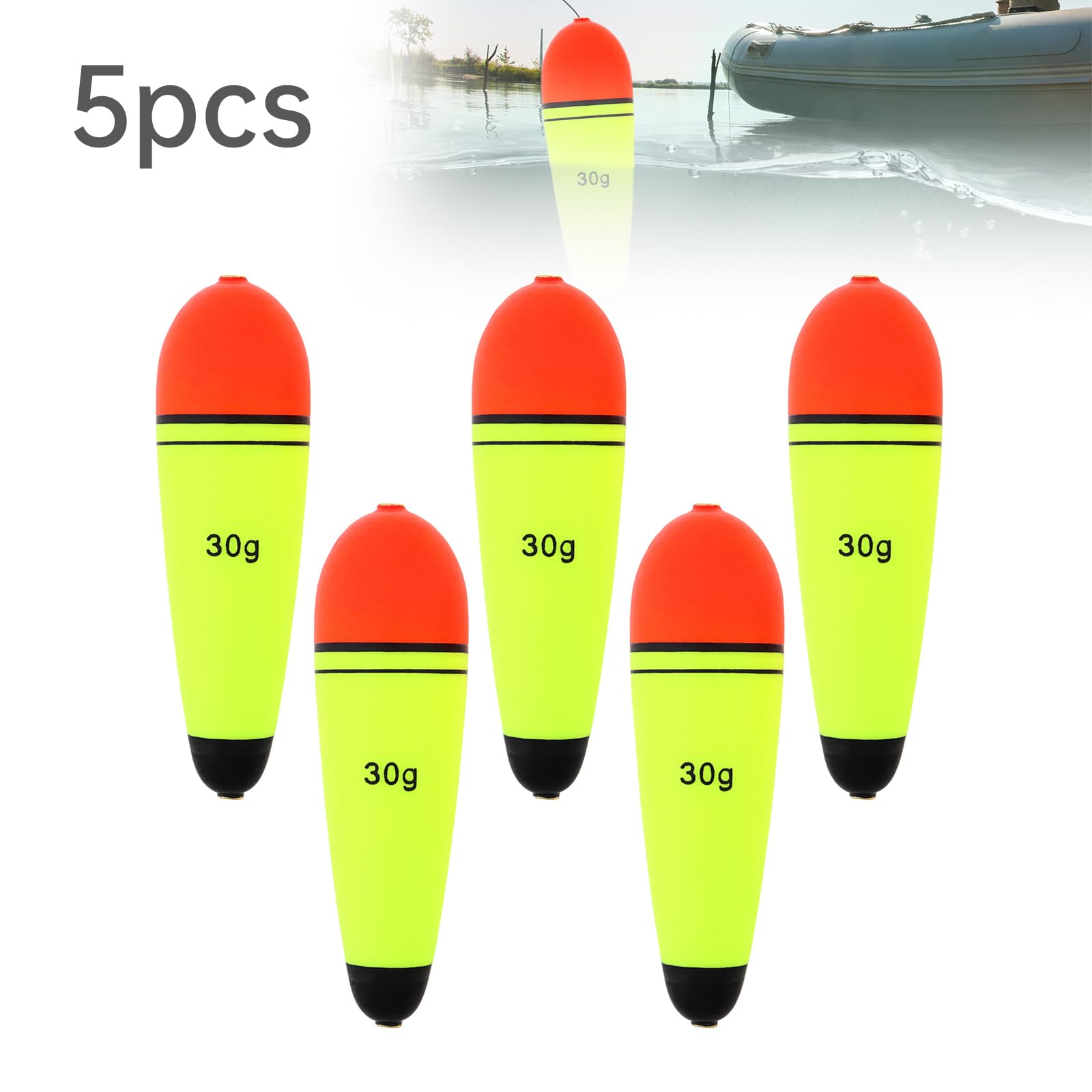 Bobbers de pesca flotadores de espuma EVA con peso, flotadores de pesca, boya de pesca deslizante, boya de pesca para agua dulce y salada (5 unidades de 30 g)