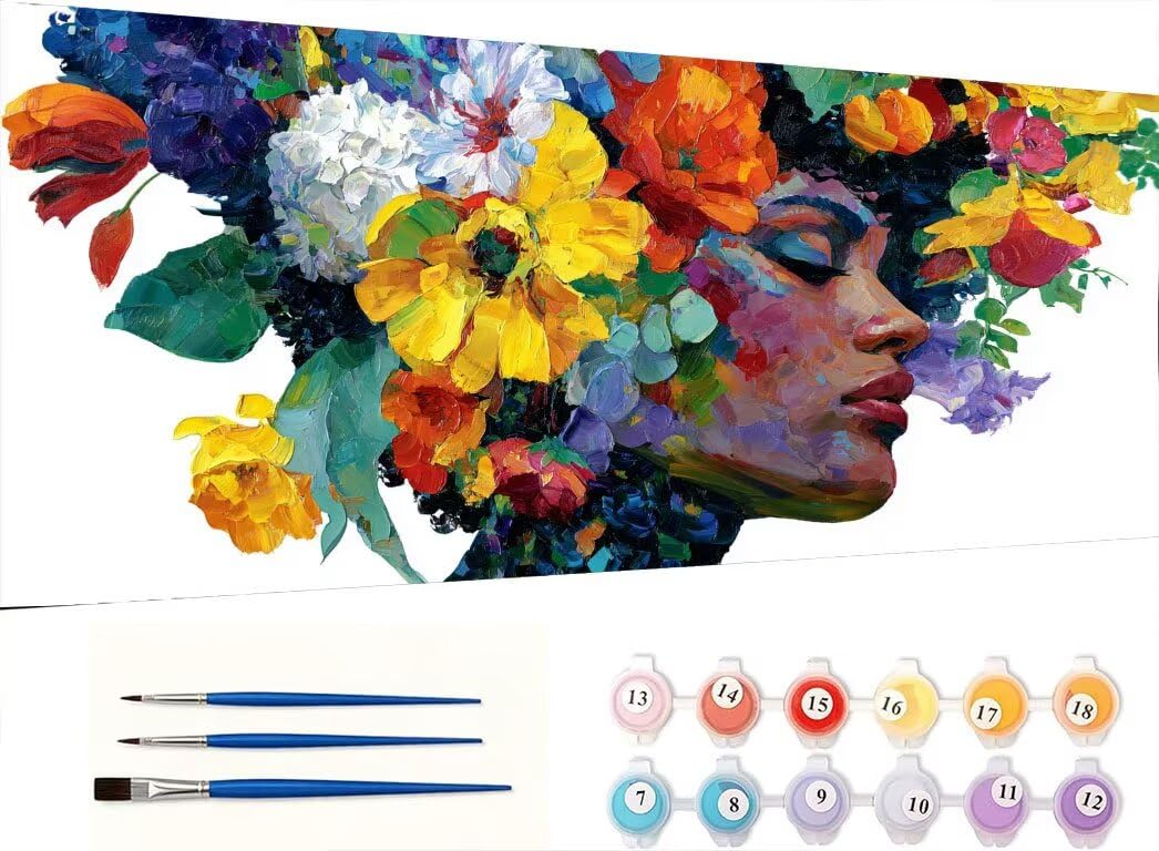 Pintar por Numeros Adultos, Mujer De Flores, 70x90cm 7JGWX-217