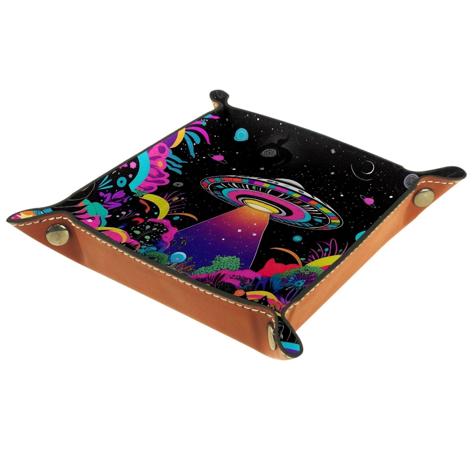 VAPOKF Black UFO Portable Folding Dice Rolling Tray, Microfiber Leather Dice Holder for Dice Games Like RPG, DND and Other Table Games