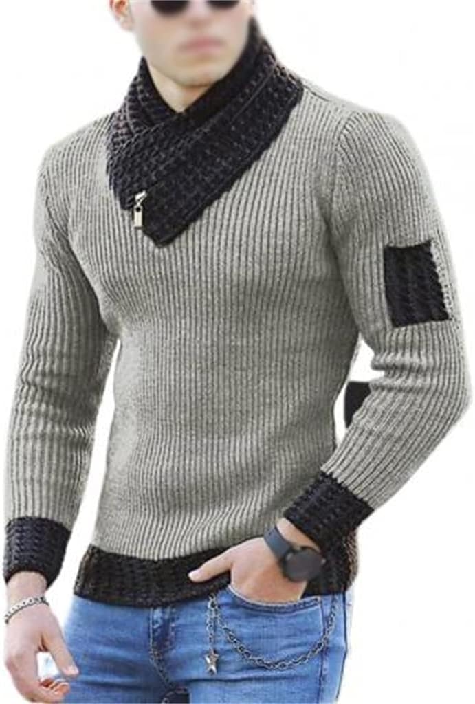 Long Sleeve Scarf Collar Sweater Male Knit Sweater Pullover Tops Sweatshirt
