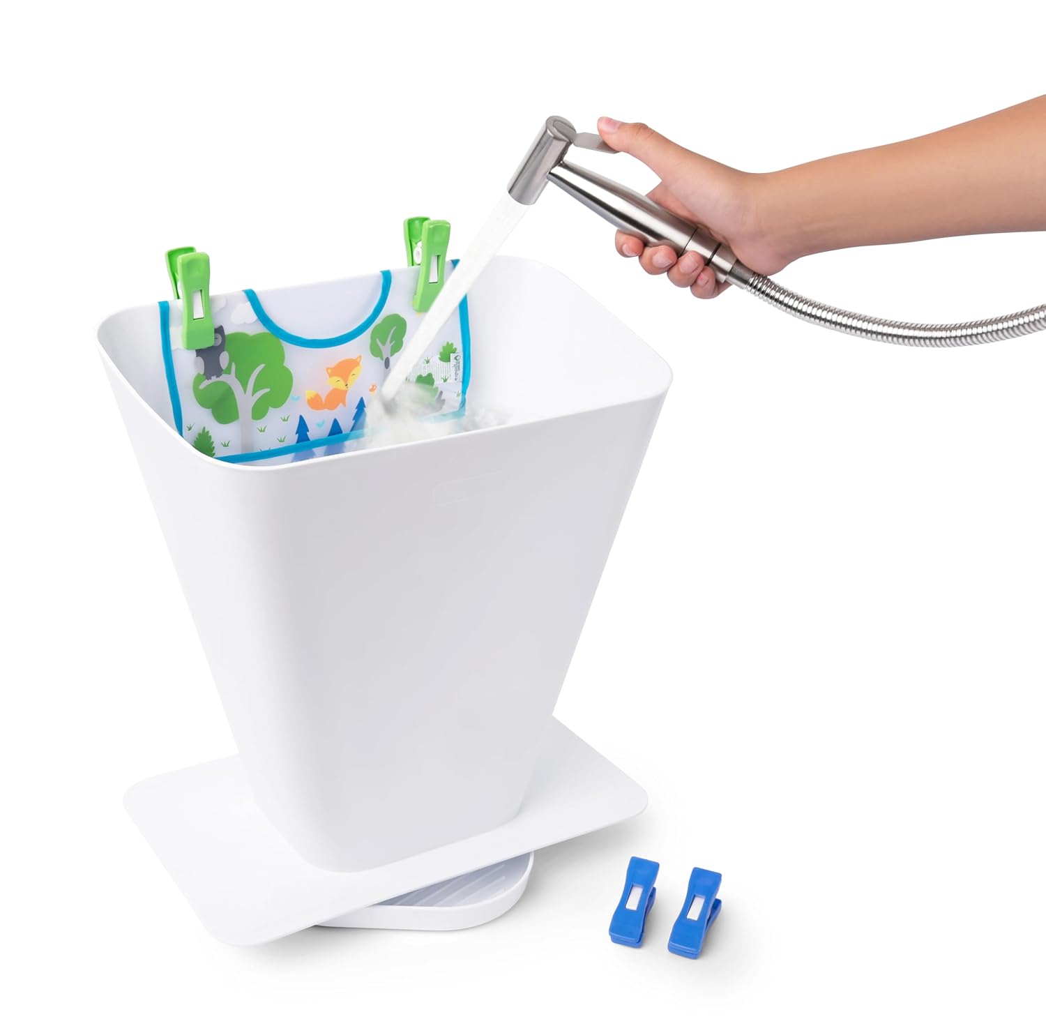 TinyTide RinseBuddy Cloth Diaper Spray Shield for Toilet – Helps Contain Splatter, Spray, Splash and Debris During Rinsing of Cloth Diapers, Shoes, Clothing in Hands-Free Bucket