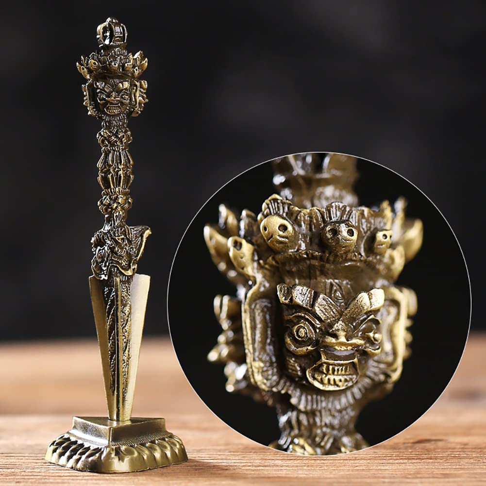 DAXINYANG Laiton Vajra Phurba, 17Cm Dorje Rituel Tibétain Népal Bouddhisme Kila Phurpa, avec Socle