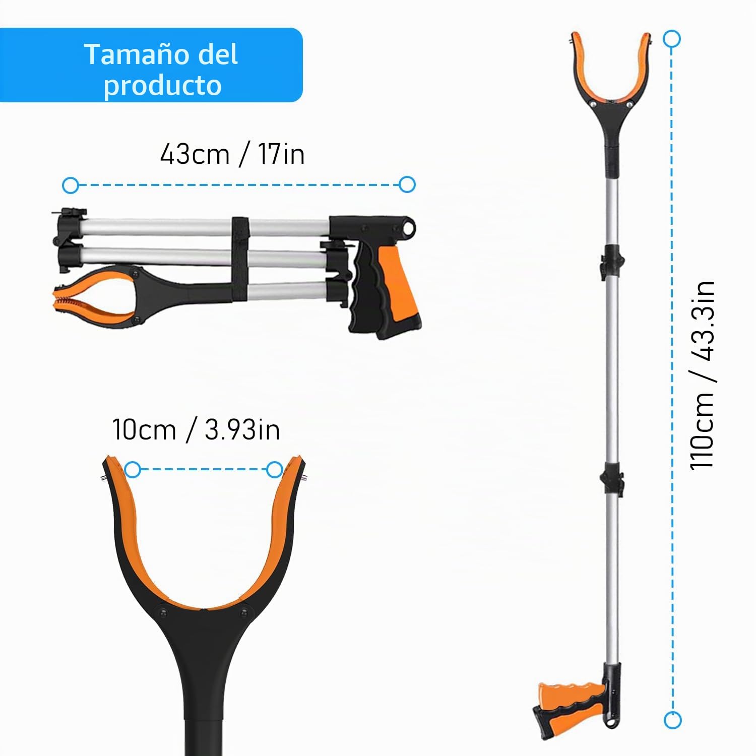 Wiseten 2 Piezas Pinza Recoge Objetos Plegable, 110cm Brazo con Pinza Larga | para Alcanzar Objetos para los Viejos, Recogedor de Basura, Pinzas Extensibles con Imán para Discapacitados