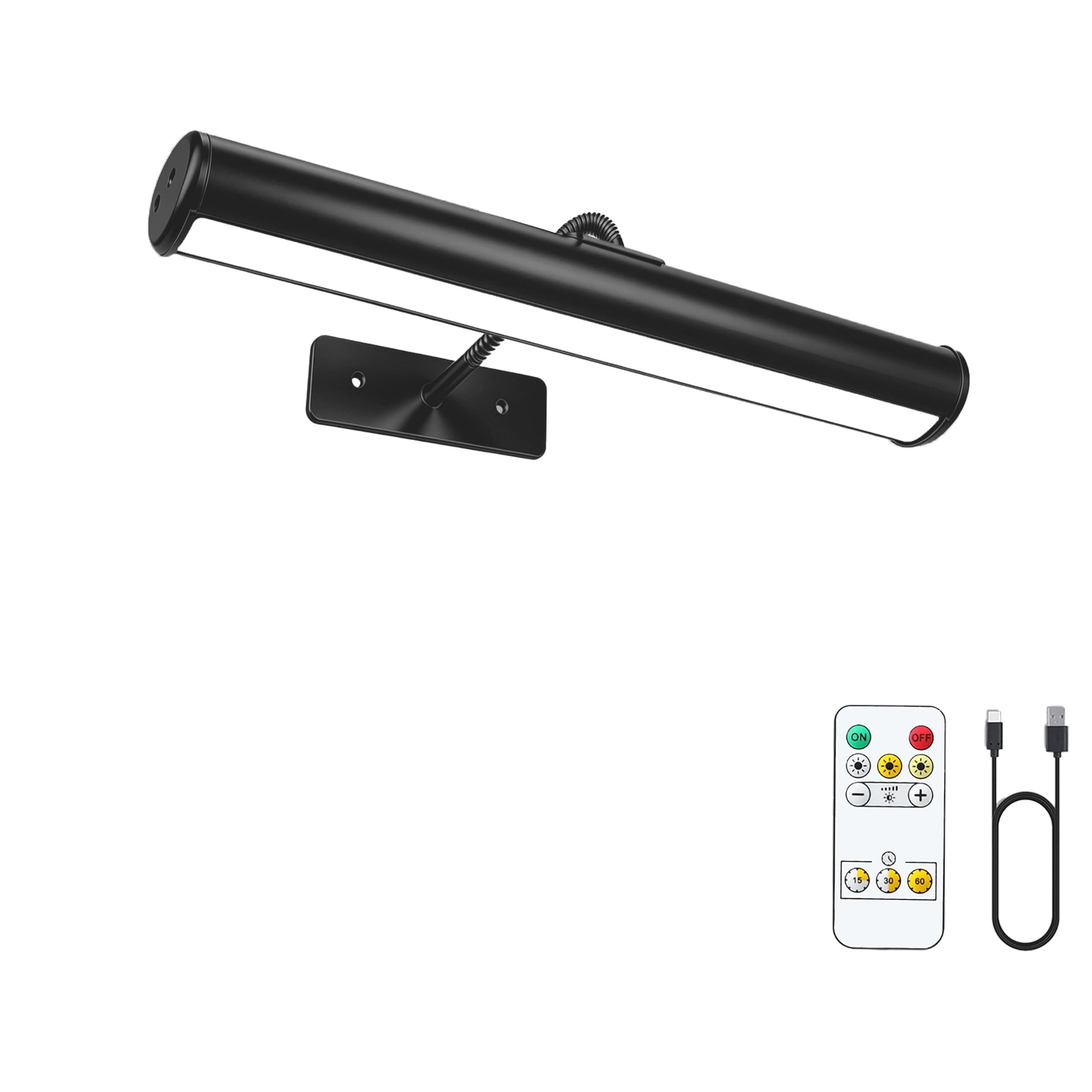 Picture Light for Wall, 4400mAh Rechargeable Wireless Remote, 13" Dimmable Magnetic LED Art Display Light with 3 Color Modes for Painting, Gallery, Living Room, Bedroom, Hallway (Black)